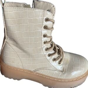 Cream Combat & Moto Boots